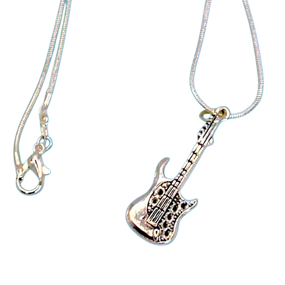Guitar Handmade Silver Plated Necklace On A Snake Chain